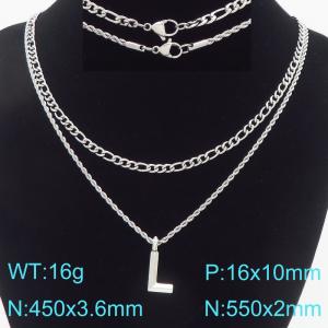 Personalized and fashionable stainless steel double-layer layered necklace paired with diamond studded bubble letter pendant - KN296866-Z