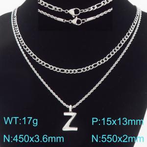 Personalized and fashionable stainless steel double-layer layered necklace paired with diamond studded bubble letter pendant - KN296880-Z