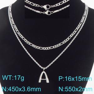 Personalized and fashionable stainless steel double layered necklace with bubble letter pendant - KN296907-Z