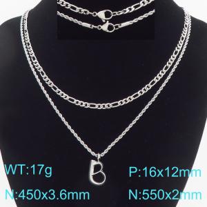 Personalized and fashionable stainless steel double layered necklace with bubble letter pendant - KN296908-Z
