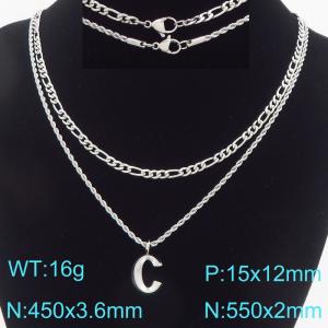 Personalized and fashionable stainless steel double layered necklace with bubble letter pendant - KN296909-Z