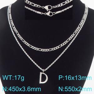 Personalized and fashionable stainless steel double layered necklace with bubble letter pendant - KN296910-Z