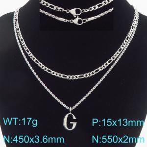 Personalized and fashionable stainless steel double layered necklace with bubble letter pendant - KN296913-Z