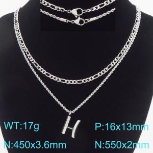 Personalized and fashionable stainless steel double layered necklace with bubble letter pendant - KN296914-Z