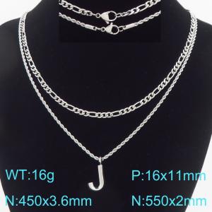 Personalized and fashionable stainless steel double layered necklace with bubble letter pendant - KN296916-Z