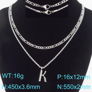 Personalized and fashionable stainless steel double layered necklace with bubble letter pendant - KN296917-Z
