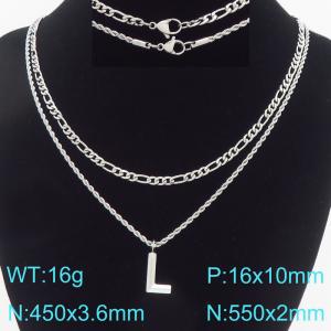 Personalized and fashionable stainless steel double layered necklace with bubble letter pendant - KN296918-Z
