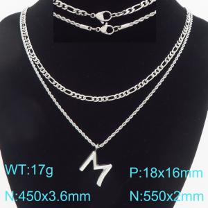 Personalized and fashionable stainless steel double layered necklace with bubble letter pendant - KN296919-Z