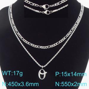 Personalized and fashionable stainless steel double layered necklace with bubble letter pendant - KN296921-Z