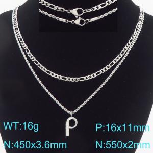 Personalized and fashionable stainless steel double layered necklace with bubble letter pendant - KN296922-Z
