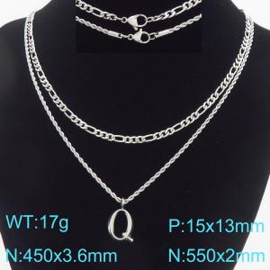 Personalized and fashionable stainless steel double layered necklace with bubble letter pendant - KN296923-Z