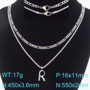 Personalized and fashionable stainless steel double layered necklace with bubble letter pendant - KN296924-Z