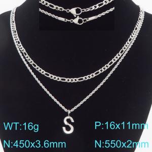 Personalized and fashionable stainless steel double layered necklace with bubble letter pendant - KN296925-Z