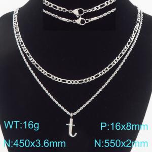 Personalized and fashionable stainless steel double layered necklace with bubble letter pendant - KN296926-Z