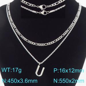 Personalized and fashionable stainless steel double layered necklace with bubble letter pendant - KN296927-Z