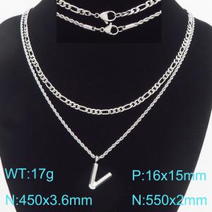 Personalized and fashionable stainless steel double layered necklace with bubble letter pendant - KN296928-Z