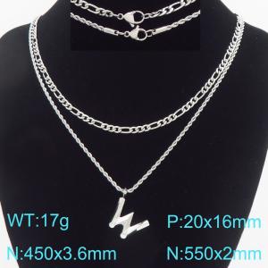 Personalized and fashionable stainless steel double layered necklace with bubble letter pendant - KN296929-Z