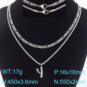 Personalized and fashionable stainless steel double layered necklace with bubble letter pendant - KN296931-Z