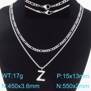 Personalized and fashionable stainless steel double layered necklace with bubble letter pendant - KN296932-Z