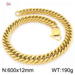 Stainless Steel Cuban Chain Necklace Gold Color - KN298324-Z