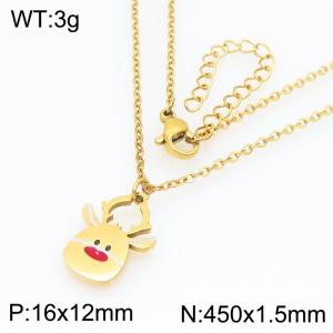 Stainless steel Christmas Deer animals Dripping Oil necklace for ladies as Jewelry Gifts - KN298656-Z