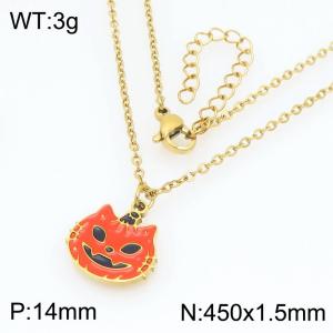 Personalized and trendy Halloween series stainless steel pumpkin demon pendant necklace - KN298682-Z