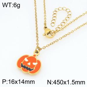 Personalized and trendy Halloween series stainless steel pumpkin demon pendant necklace - KN298684-Z