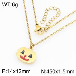 Personalized and trendy Halloween series stainless steel pumpkin demon pendant necklace - KN298692-Z