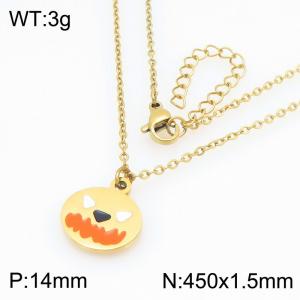 Personalized and trendy Halloween series stainless steel pumpkin demon pendant necklace - KN298694-Z