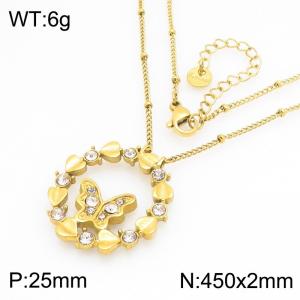 Stainless Steel Stone & Crystal Necklace - KN300986-GC