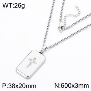 Fashion Jewelry Stainless Steel Square Plaque with Zircon Pendant Necklace - KN302175-KFC