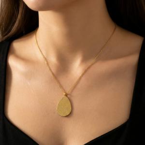 Stainless steel jewelry droplet shaped pendant necklace - KN302210-KGC