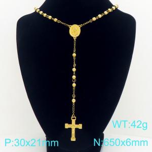 Stainless Steel Rosary Necklace - KN304096-CQ