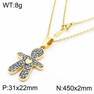 Stainless Steel Stone & Crystal Necklace - KN34143-K