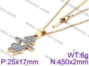 Stainless Steel Stone & Crystal Necklace - KN34149-K