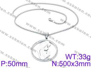 Stainless Steel Stone & Crystal Necklace - KN34704-K