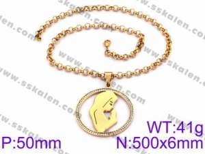 Stainless Steel Stone & Crystal Necklace - KN34798-K