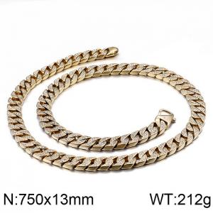 Gold-Plating Men's hip-hop rock personalized diamond inlaid titanium steel necklace - KN36855-BD