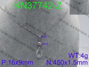 Stainless Steel Stone & Crystal Necklace - KN37742-Z