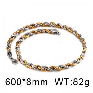 Creative double color Fried Dough Twists chain hip-hop necklace Gold-Plating Necklace - KN82963-K