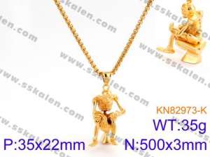 Stainless Skull Necklaces - KN82973-K
