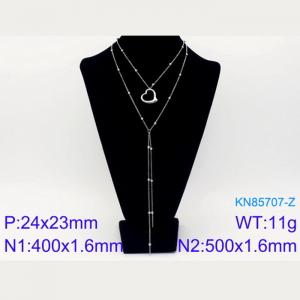 500mm Women Stainless Steel&Beads Double Chain Necklace with Cute Love Heart Pendant - KN85707-Z