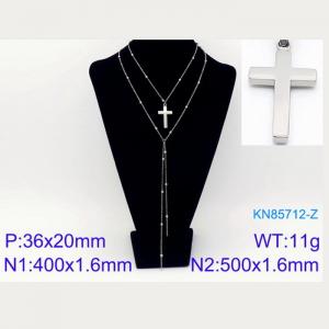 500mm Women Stainless Steel&Beads Double Chain Necklace with Christian Cross Pendant - KN85712-Z