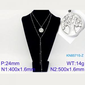 500mm Women Stainless Steel&Beads Double Chain Necklace with Autumn Tree Tag Pendant - KN85715-Z