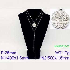 500mm Women Stainless Steel&Beads Double Chain Necklace with Winter Tree Tag Pendant - KN85716-Z