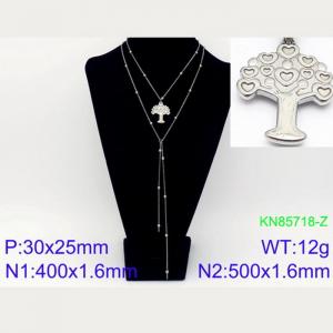 500mm Women Stainless Steel&Beads Double Chain Necklace with Love Tree Pendant - KN85718-Z