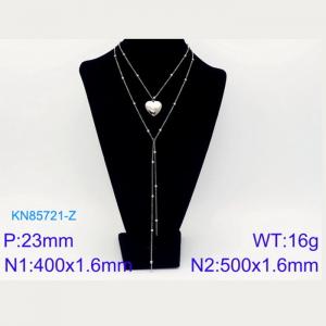500mm Women Stainless Steel&Beads Double Chain Necklace with Solid Love Heart Pendant - KN85721-Z