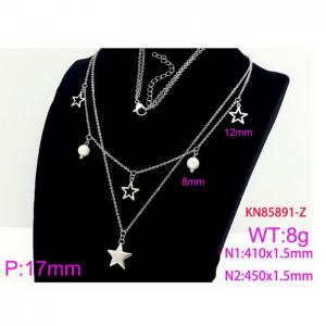 450mm Women Stainless Steel Double Chain Necklace with Cartoon Star&Pearl Charms - KN85891-Z