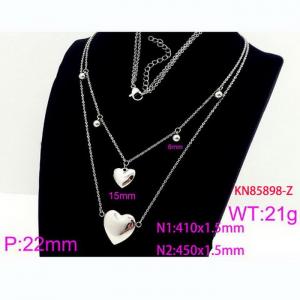 Fashion Silver Double Chains Two Heart Bead Pendants Women's Stainless Steel Necklaces - KN85898-Z