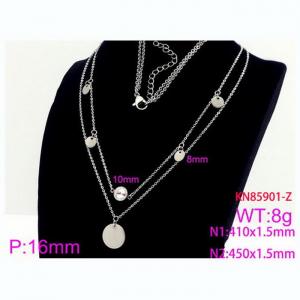 European and American Silver Double Chains Stainless Steel Round Pendant Women Necklaces - KN85901-Z